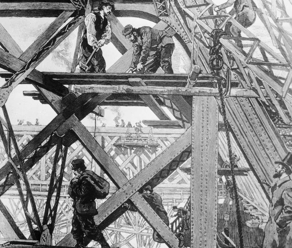 Строежът на Айфеловата кула кипи с пълна сила. Кулата е построена за парижкото изложение през 1889 г. - 1 януари 1889 г.