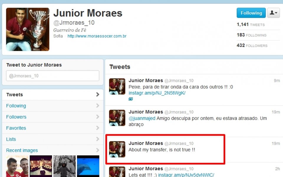 Мораес отрича трансфера в Twitter