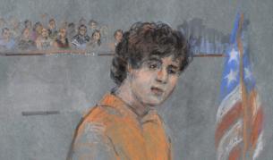 Рисунка на Джохар Царнаев пред съда