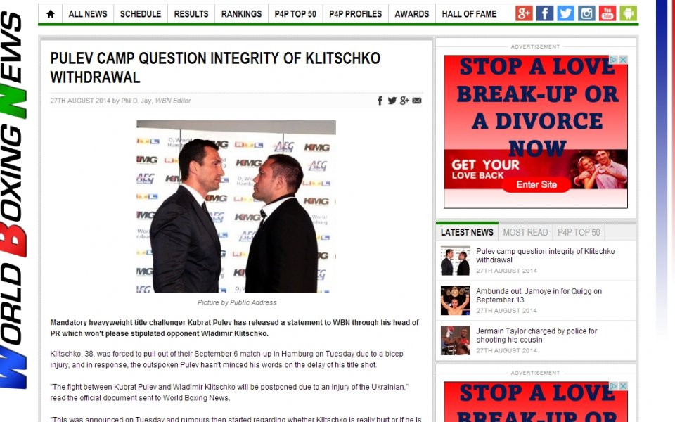 WBN: Щабът на Пулев се усъмни в честността на Кличко