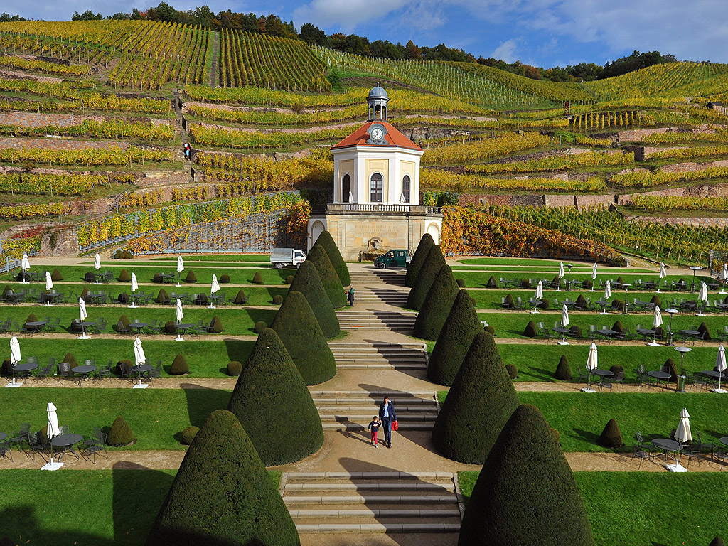 Туристи посещават винарска къща в Радебойл Германия