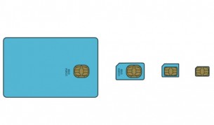 Еволюцията на SIM картите – отляво на дясно са представени стандартния размер (1FF), Mini (2FF), Micro (3FF), Nano (4FF)