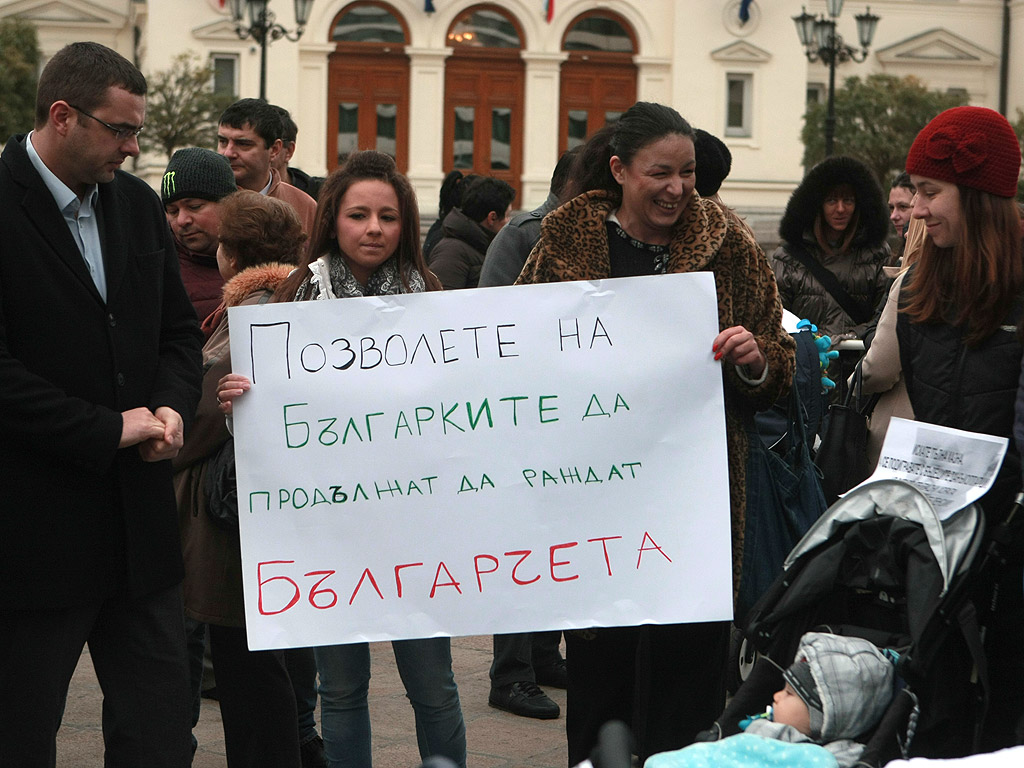 Десетки майки се събраха пред Народното събрание на протест за осигуряване на повече грижи за децата. Майките са заедно със своите деца носят транспаранти "Децата на България - изчезващ вид" и тениски "За мен бюджет няма"