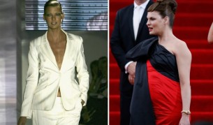 Линда Еванджелиста през 2004 г. и после - през 2015 г.