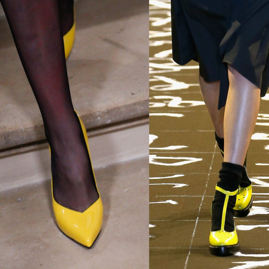 Ярко жълти: отново нюансът прави разликата. Обувките с цвят охра редовно присъстват в тенденциите за есента, но ярко жълтите обувки са хит, специално на есен 2016.