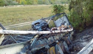 Изгорелият ТИР край Кресна