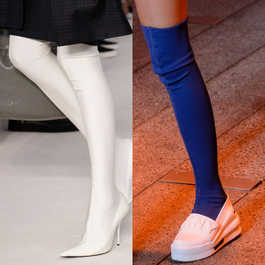 Ботуши тип чорап: Не можем да не отдадем заслуженото на още един вид чизми – с ластичен чорап. Вместо да слагате чорапогащник или клин, ботушите се справят сами. Моделите на Balenciaga са разкошни.
