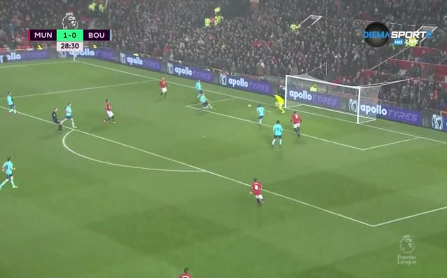 Манчестър Юнайтед води с 1 0 на Борнемут след първото