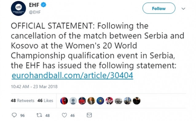 Европейската федерация по хандбал изхвърли сръбския национален тим за жени