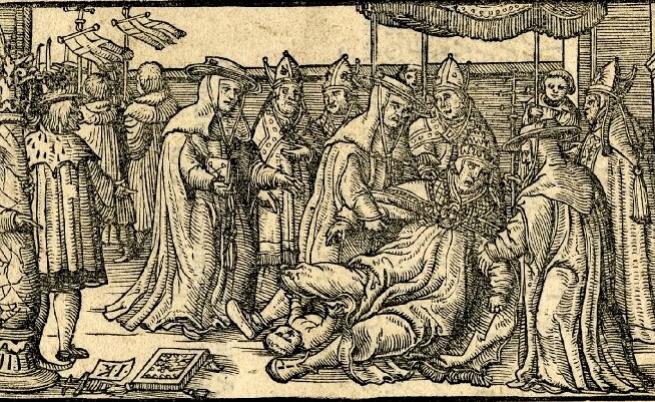  Папеса Йоана ражда, илюстрация, Страсбург 1593 година 