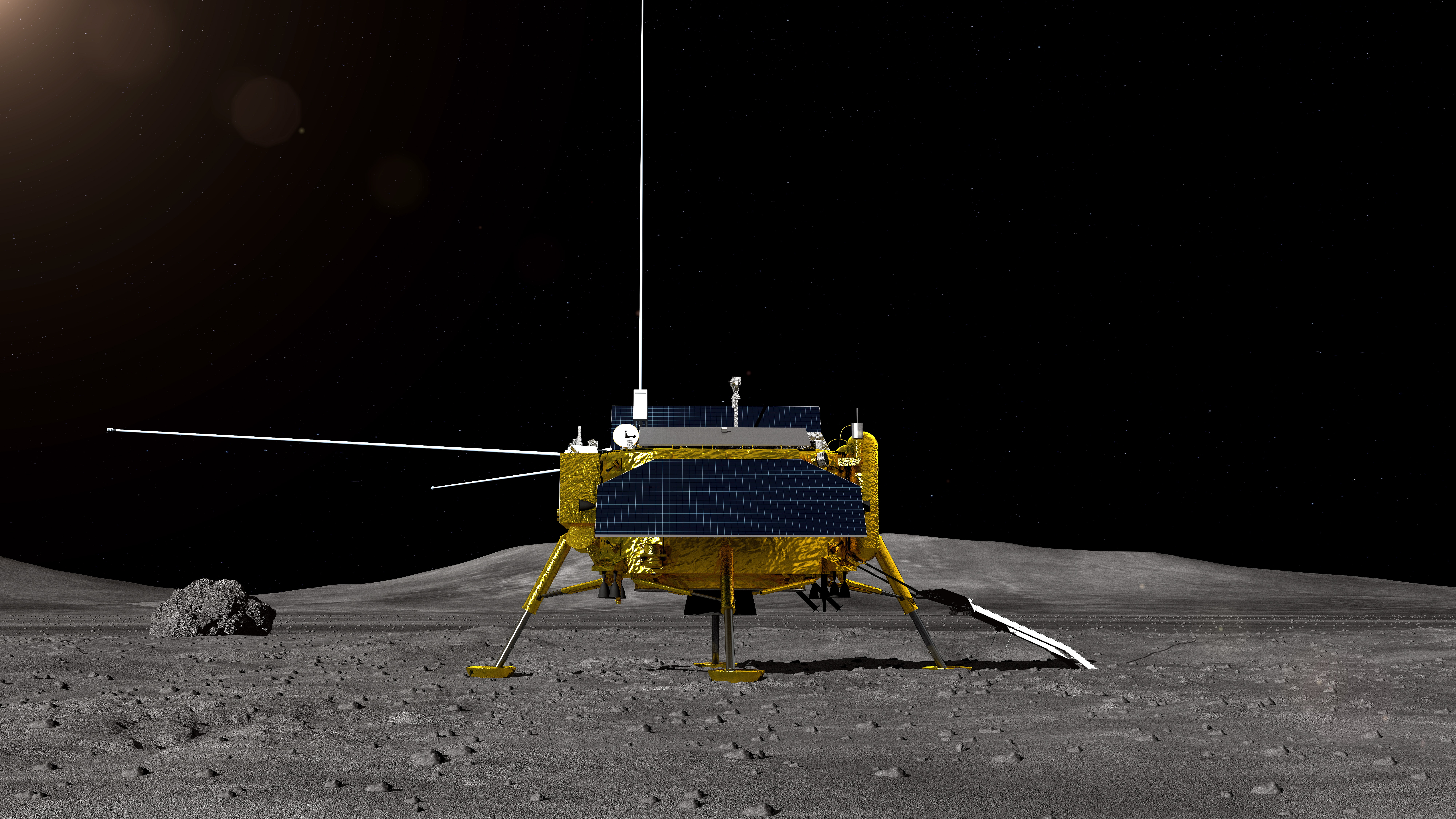 Снимки, предоставени от Китайската национална космическа администрация, илюстрират как би изглеждало кацането на космическия апарат "Чанъе-4" на повърхността на Луната