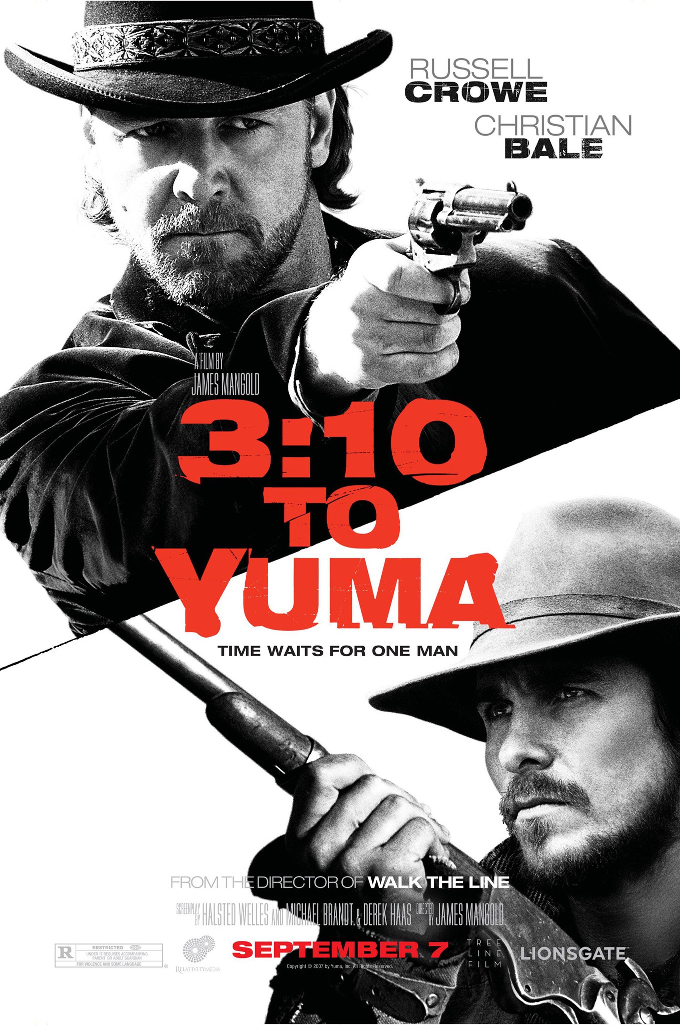 8. 3:10 to Yuma / „Влакът за Юма“ / „Ескорт до затвора“ (2007) – Режисьор: Джеймс Манголд; Участват: Крисчън Бейл, Ръсел Кроу, Бен Фостър