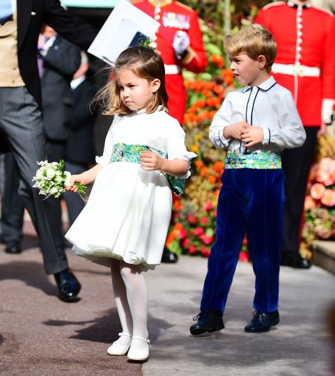 <p>С принц Джордж като шаферка на сватбата на принцеса Южени и Джак Бруксбанк, октомври 2018 г.</p>
