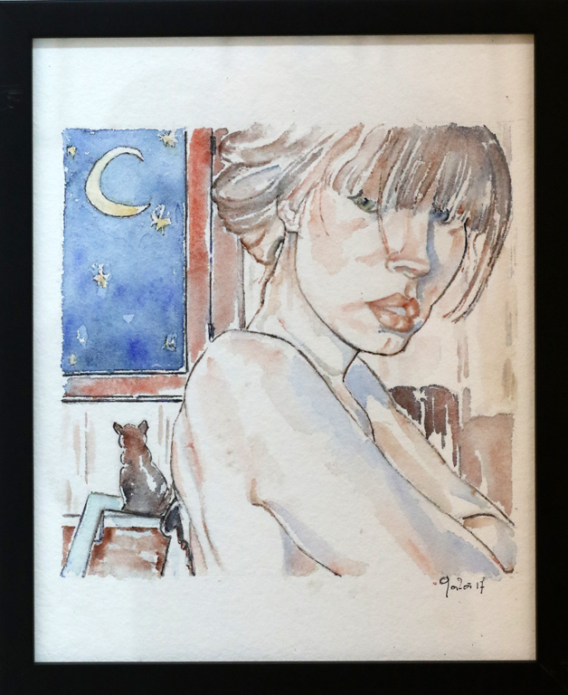 <p>Girl, cat and moon</p>