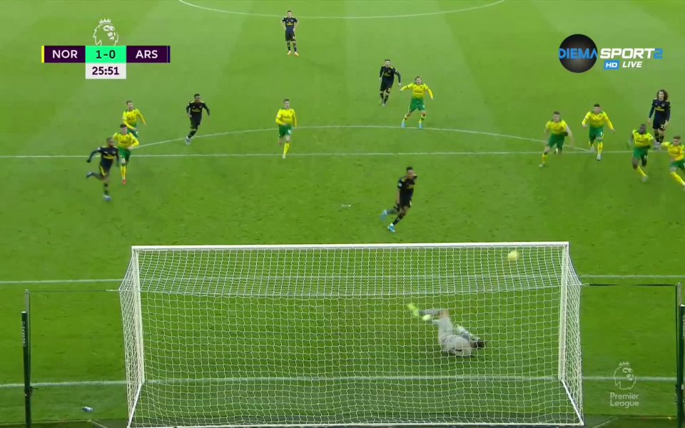 Пиер-Емерик Обамеянг изравни за Арсенал срещу Норич след точно изпълнена