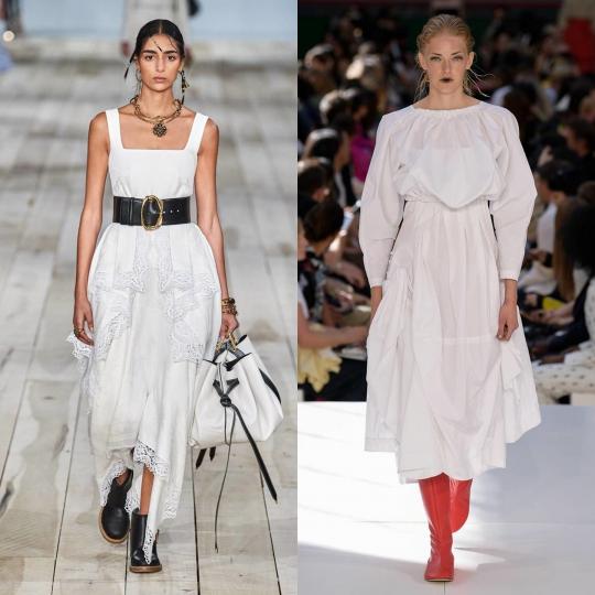 <p><strong>Бяла рокля</strong></p>

<p>Съвсем обичайна тенденция за топлите месеци, но този сезон с допълнителна изненада. Бялата рокля се съчетава с цветни аксесоари &ndash; колани, чанти, обувки, бижута и т.н.</p>

<p><em>Alexander McQueen, Molly Goddard</em></p>