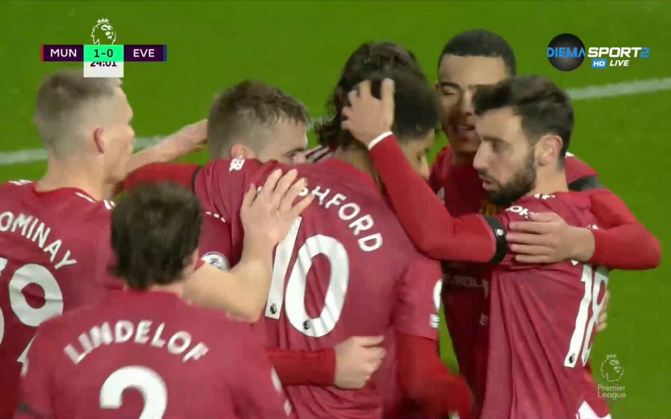 Манчестър Юнайтед откри резултата в 24-ата минута. Маркъс Рашфорд получи