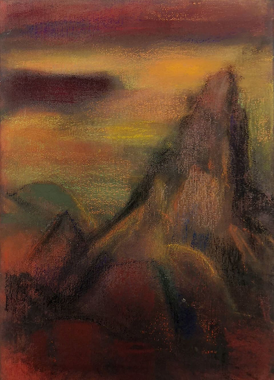 <p>Калина Тасва, Пейзаж със скали, пастел/платно</p>