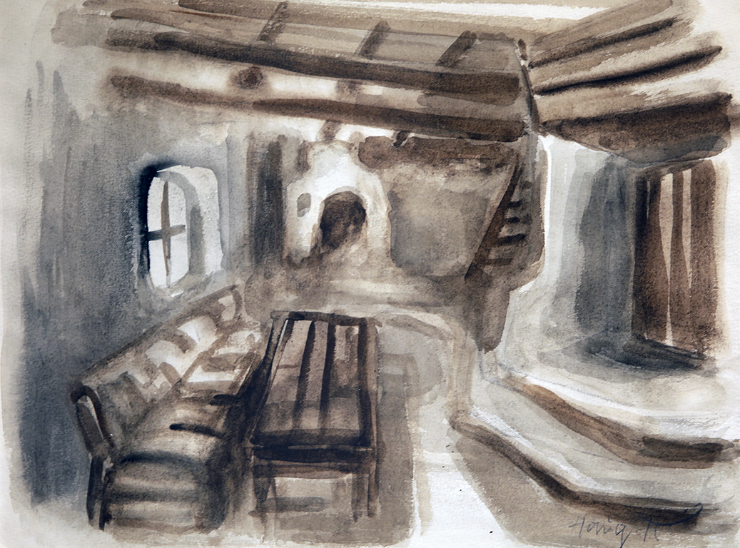 <p>Найден Петков (1918 &ndash; 1989) Интериор 60-те г. на ХХ в. акварел, хартия</p>
