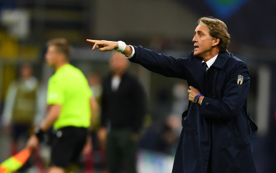 Селекционерът на Италия Роберто Манчини говори след