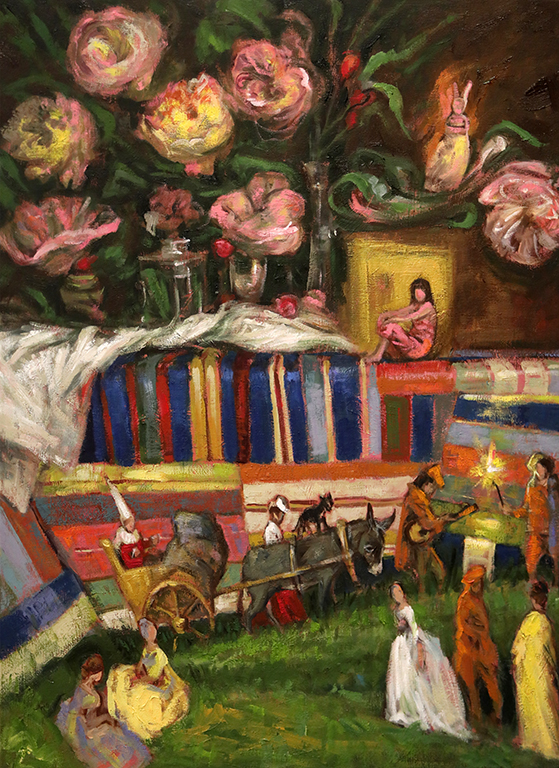 <p>&bdquo; ... Начинът, по който Вато е композирал картините си- дадено пространство: парк, градина или гора и в него позиционирани фигури от сбирката рисунки на неговите приятели - този подход ме кара да си спомням вечерите пред малките сценографски модели на баща ми, които ми помагаха да пропъждам духовете...</p>