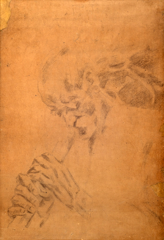 <p>Селянин с мотика (подготвителна рисунка), 30-те г. на ХХ в. въглен, хартия</p>