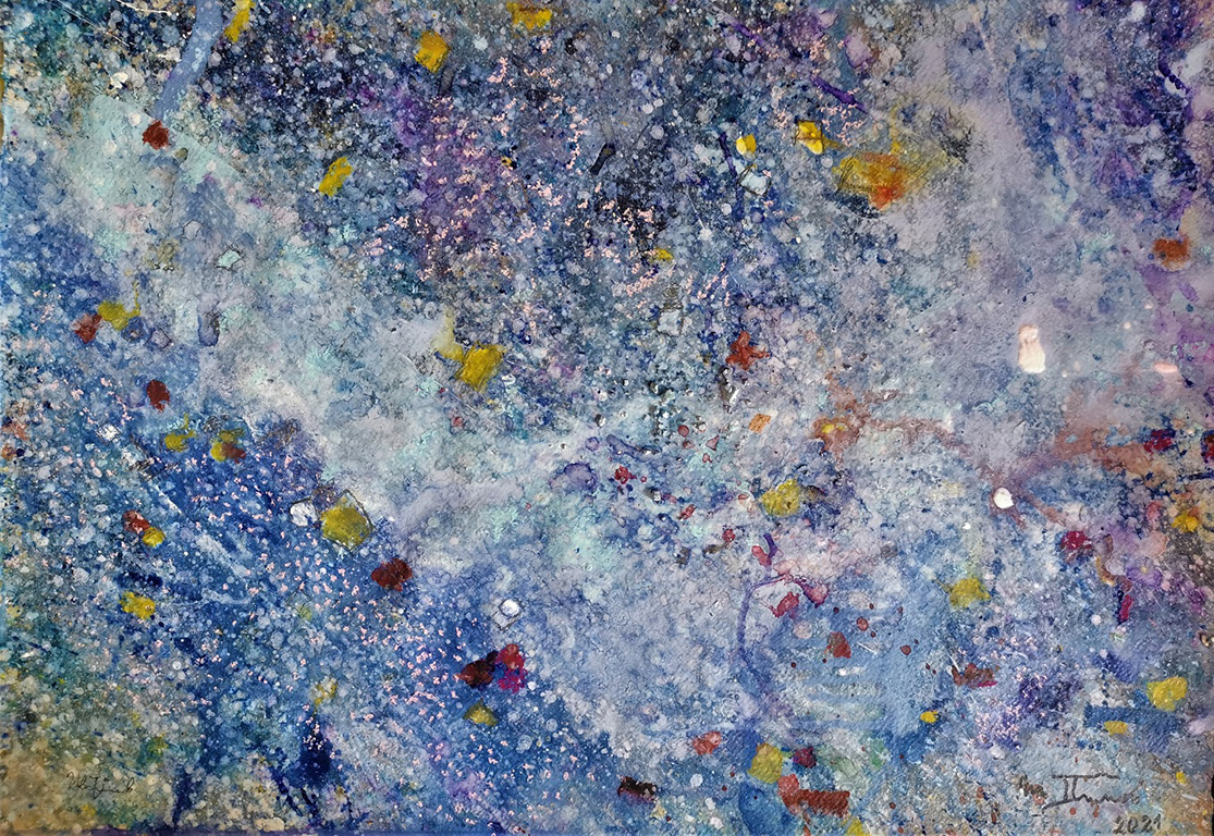 <p>От онази своеобразна &bdquo;археология на паметта&ldquo;, която се явява общ знаменател за поетично обагрения детски свят на спомените (селото, природата, някогашния бит) сега художникът се насочва към космоса, към дълбинните пластове на картината и на света, които изявяват &ndash; на пръв поглед парадоксално! &ndash; сходни структурни характеристики.</p>