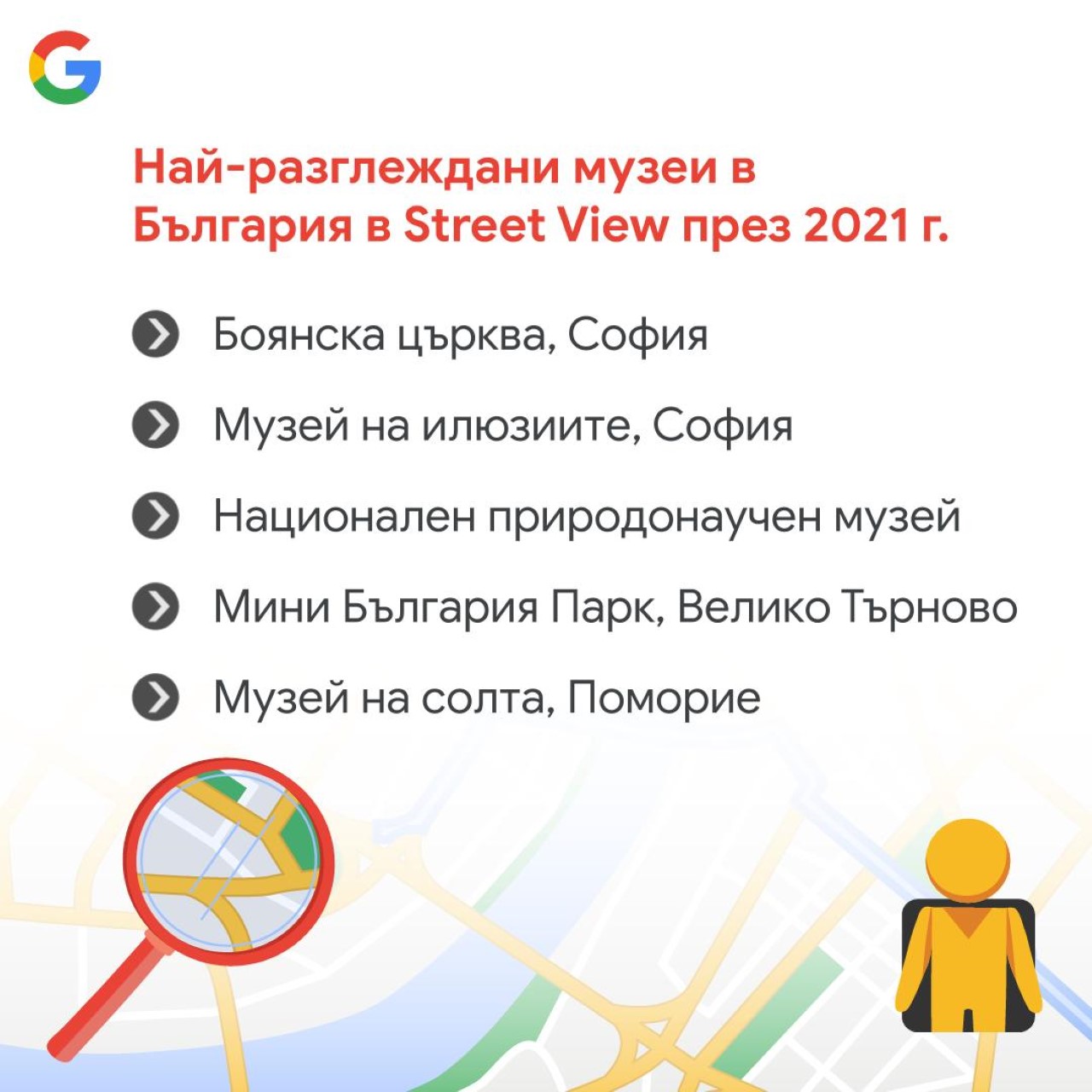 <p>Най-разглежданите български музеи в Street View през 2021 година</p>