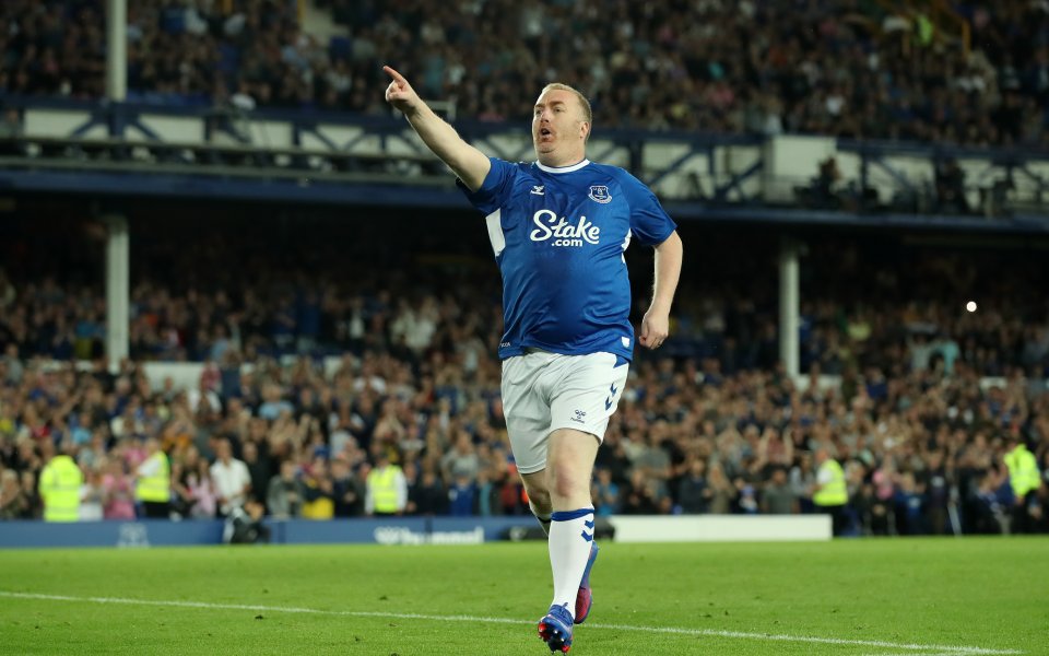 Everton supporter Paul Stratton was brought on to take a