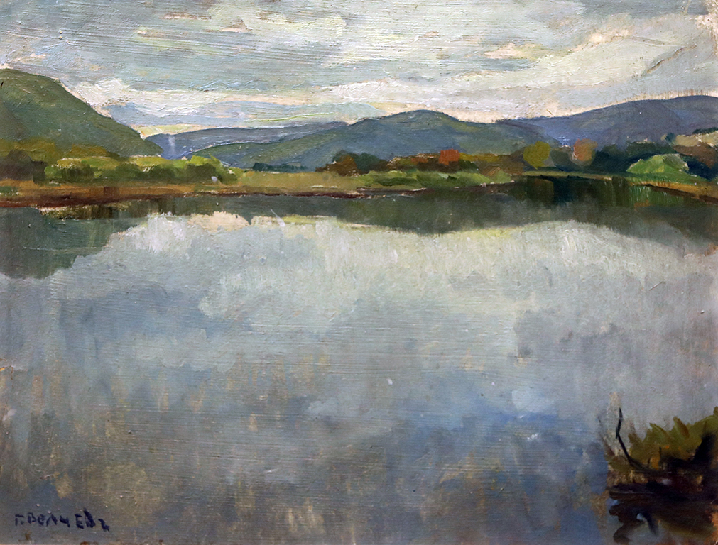 <p>ГЕОРГИ ВЕЛЧЕВ (1891 &ndash; 1955)</p>

<p>Езеро, ок. 1935, маслени бои, картон</p>