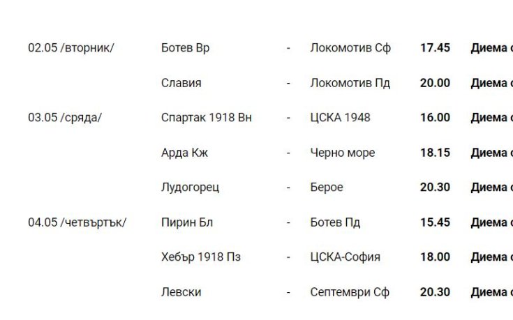 Програма 27 28 29 30 кръг
