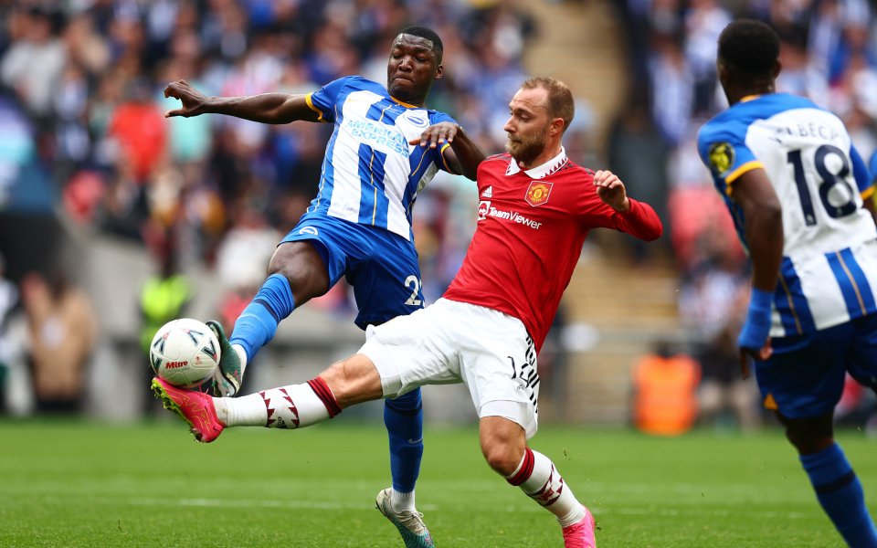 Брайтън и Манчестър Юнайтед играят при резултат 0:0 на Уембли в полуфинален