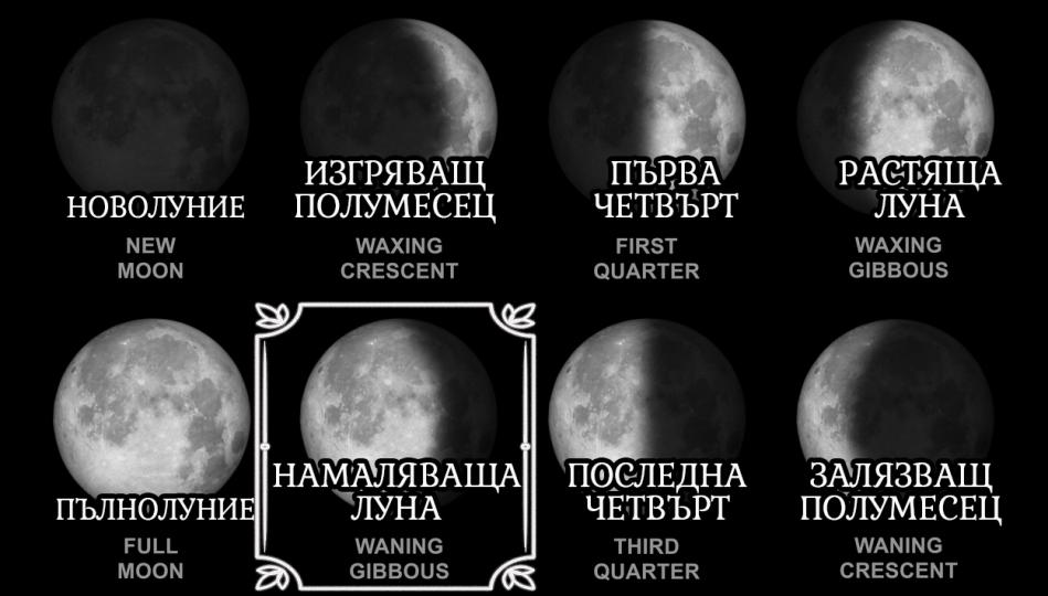 <p><strong>Намаляваща луна (Disseminating Moon/ Waning Gibbous Moon)</strong><br />
Вие сте роден оптимист, с поглед към бъдещето и вървите по свой собствен път, дори ако той не е възприетият от тълпата. Често сте създатели на тенденции и лидери на мисълта: мисленето извън кутията е ваш естествен израз. Носите желанието да разпространявате своите идеи и мъдрост сред другите, така че да могат да се учат от вашите лични знания и опит. В живота можете да блеснете в областта на комуникацията и преподаването. Въпреки че се радвате на внимание и взаимодействие с другите, може да бъдете и доста саможиви. Отстоявате идеалите си и обожавате да обгрижвате тези около вас. Трябва обаче да намерите баланса между вашата лична визия и действителните нужди на хората. В началото на 50-те ви години вашите усилия през целия живот ще ви донесат чувство на удовлетворение и успех.</p>