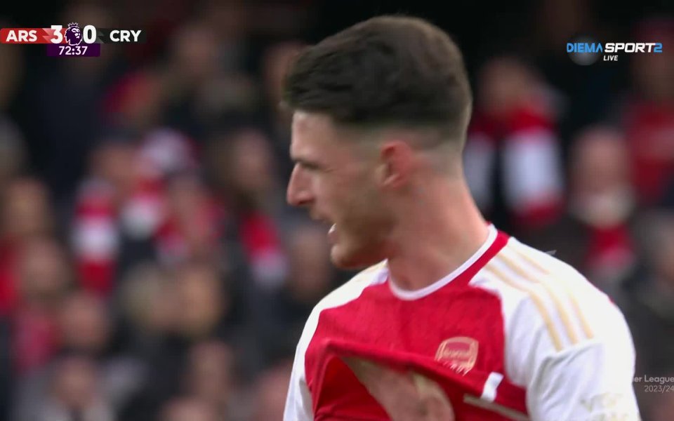 Звездата на Арсенал - Деклан Райс, престоя на терена при