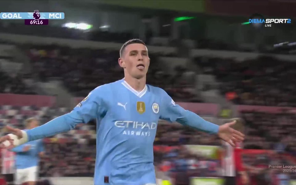 Манчестър Сити продължи да доминира срещу Брентфорд и вкара и