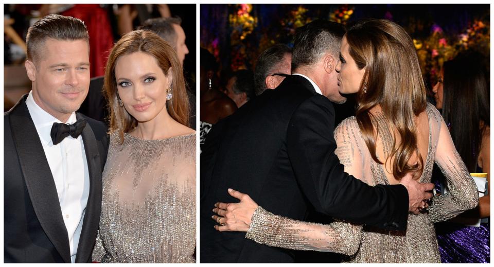 <p><b>Брад Пит и Анджелина Джоли </b><b>през 2014 г. </b></p>

<p>Ето ги двамата актьори, по-влюбени от всякога, през 2014 г., като по време на церемонията те си разменят една целувка, която се помни и до днес. Именно тази година Брад Пит спечели Оскар за най-добър актьор.</p>