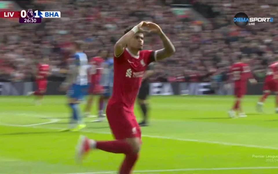 1:1! Луис Диас изравни резултата в 27-а минута за Ливърпул срещу