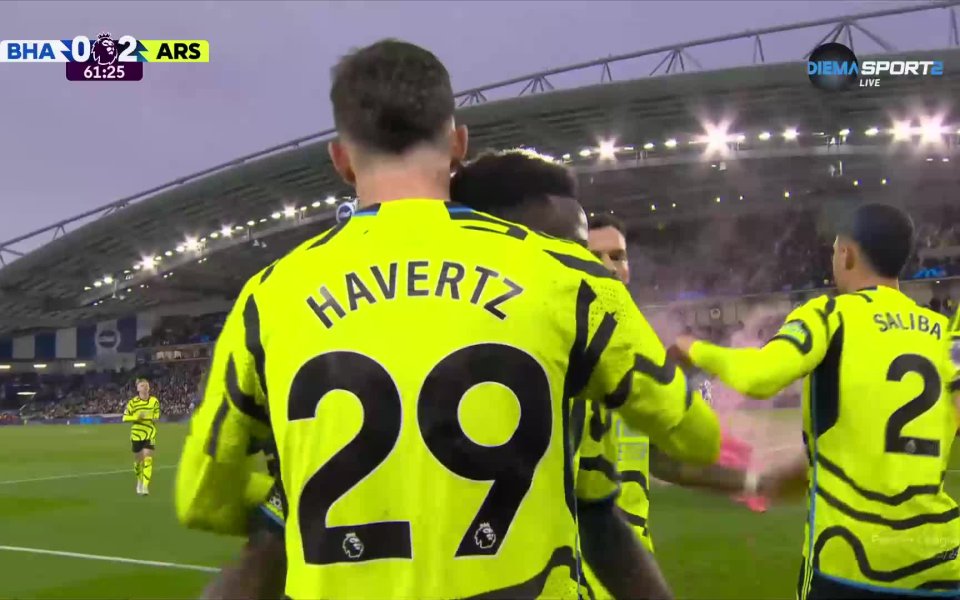 Хаверц удвои преднината на Арсенал срещу Брайтън на 2:0 след