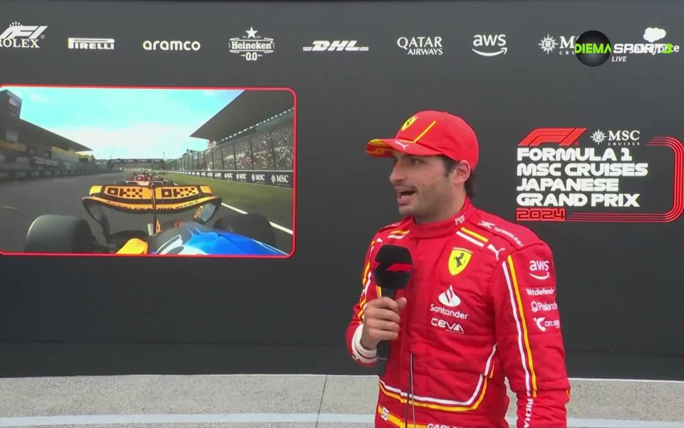 Пилотът на Ферари Карлос Сайнц не скри радостта си след