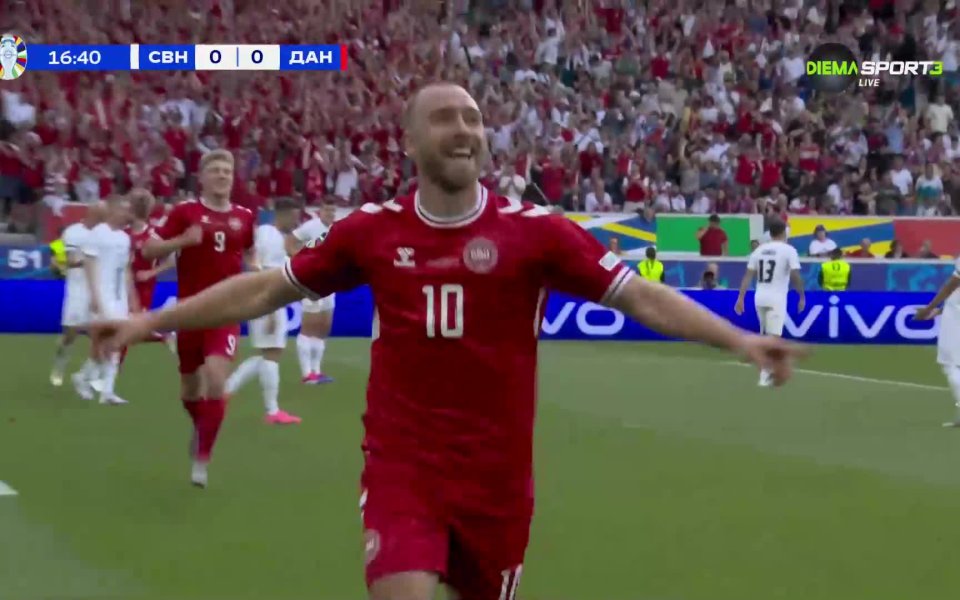 Отборът на Дания води с 1:0 на Словения след първото