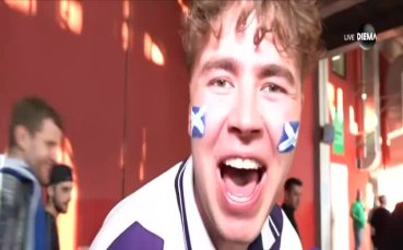 Фен на Шотландия разцелува камерата от радост преди сблъсъка с Швейцария (видео)