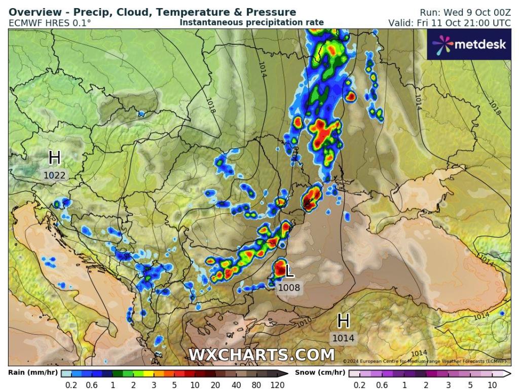 Студен атмосферен фронт с валежи според ECMWF