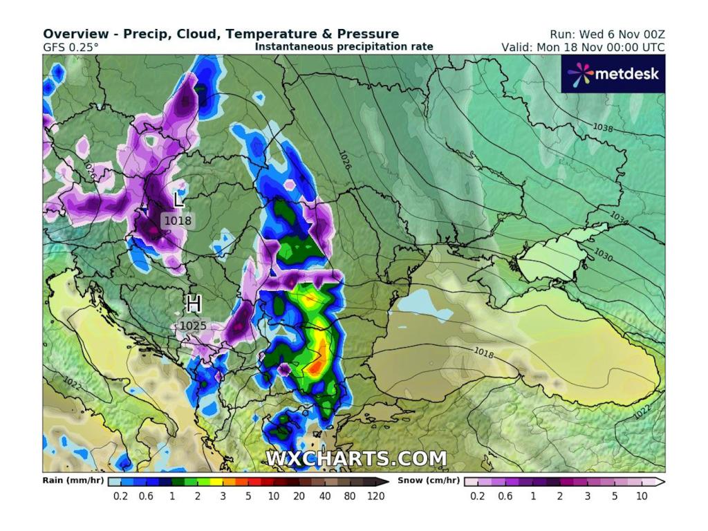 Прогнозирани валежи според GFS