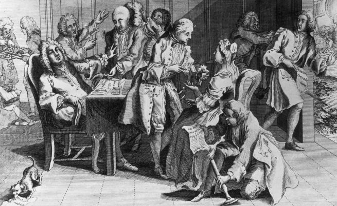  Капитан Дженкинс демонстрира мястото на отрязаното си ухо на английския министър председател Робърт Уолпоул 