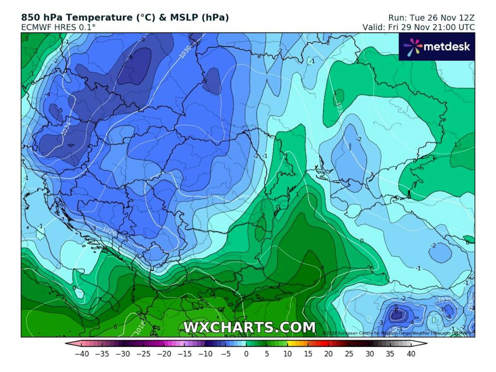 Студен атмосферен фронт според ECMWF