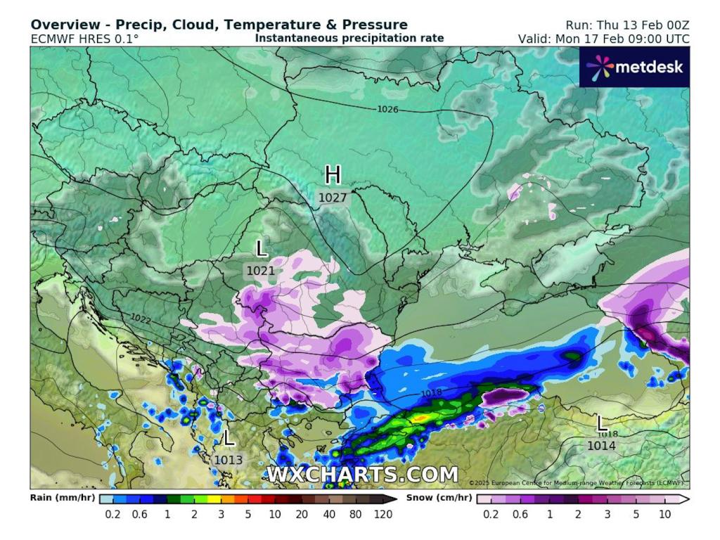 Предстоящи снеговалежи според ECMWF