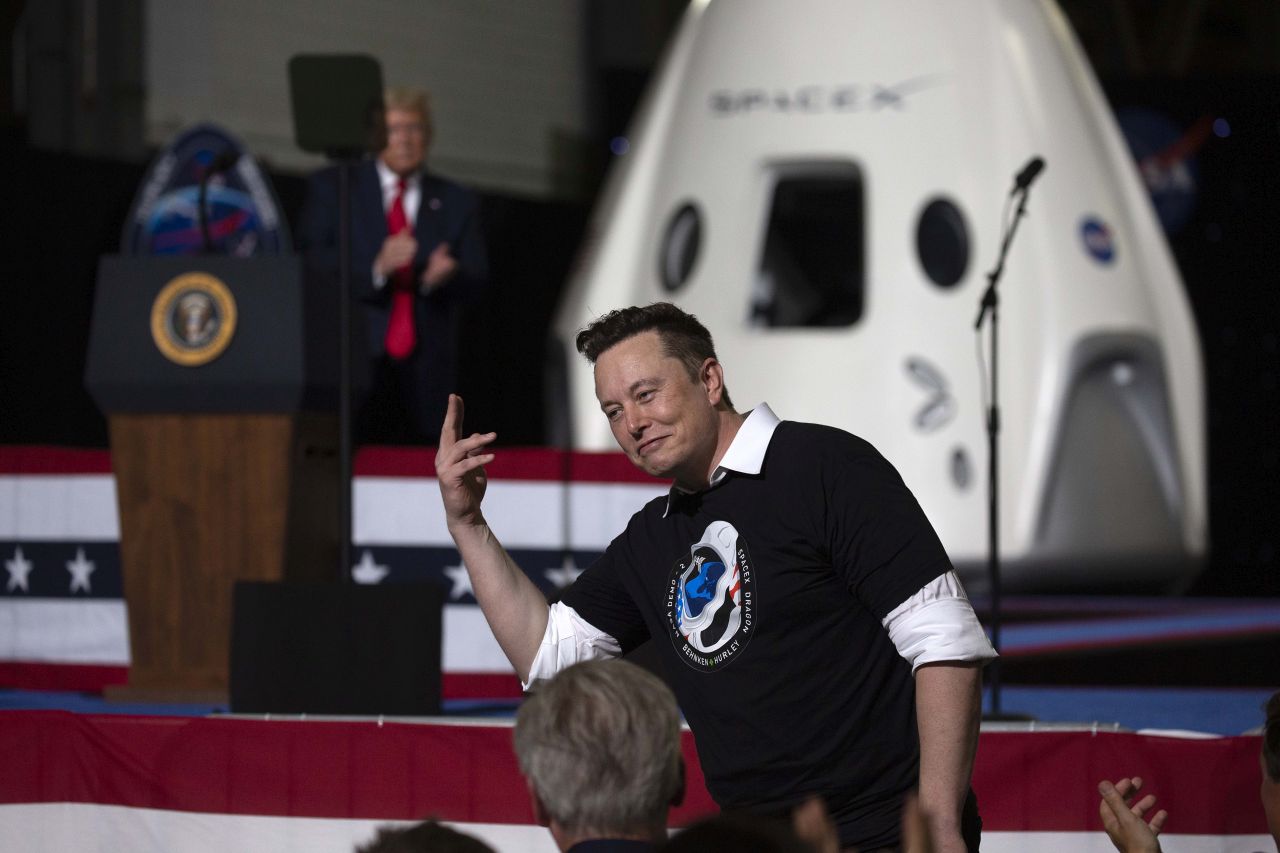 <p>Президентът на САЩ Доналд Тръмп и основателят на Spacex Елон Мъск след успешното изстрелване на ракетата Falcon 9 на SpaceX с пилотирания космически кораб Crew Dragon в космическия център &bdquo;Кенеди&ldquo; на 30 май 2020 г. в Кейп Канаверал, Флорида.&nbsp;</p>