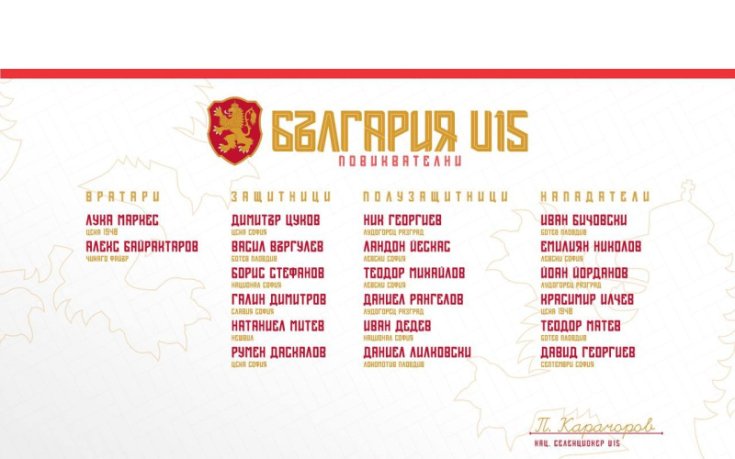 Ясен е съставът на България U15 за турнир в Молдова