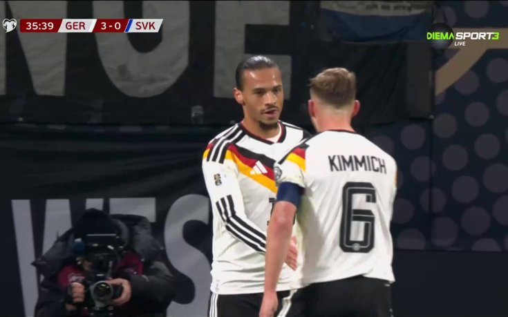 Лирой Сане отбеляза трети гол за Германия срещу Словакия