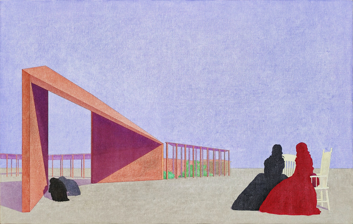 <p>Картините представят&nbsp;силуетни фигури,&nbsp;монументални архитектури,&nbsp;сгъстени цветови полета&nbsp;и&nbsp;знакови жестове, които не разказват конкретни истории, а създават ситуации на едновременност.</p>